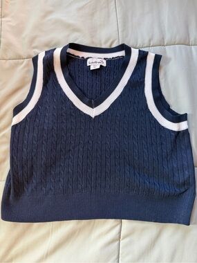 Navy Sweater Vest with White Trim
